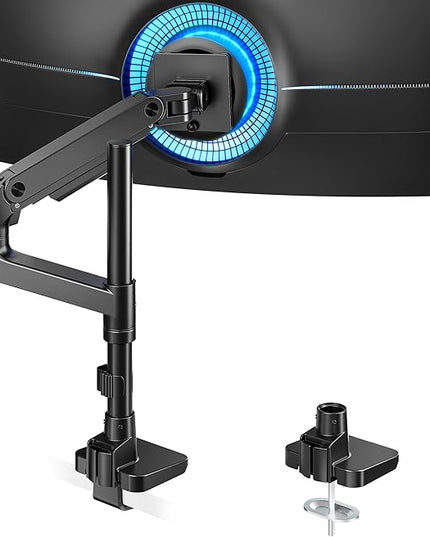 ARES WING Single Monitor Arm Desk Mount for 17-49 Inch Ultrawide Monitors, Heavy Duty Single Monitor Arm Holds 44 lbs, Full Motion Gas Spring Vertical Desk Mount, 75/100 VESA Mount, Black