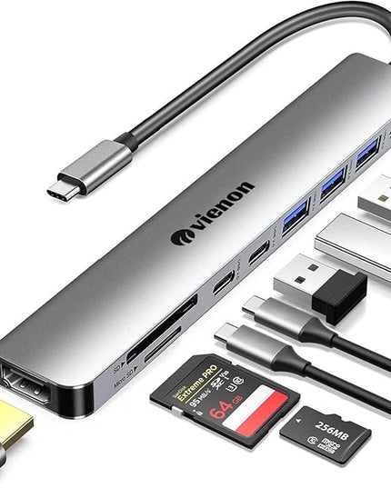 USB C Hub HDMI Adapter for Monitor, VIENON 9 in 1 USB Type C Laptop Docking Station with 4K HDMI, SD/TF Card Reader, 100W PD, Compatible for MacBook Pro, XPS Laptop (Supports DP ALT Mode)