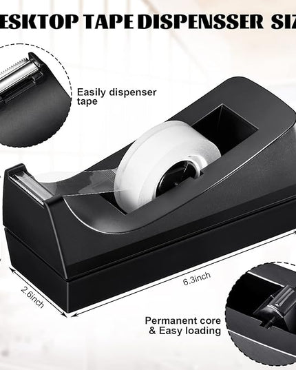 Lanties 3 Pack Desktop Tape Dispensers Non Skid Base for Office Home School (Tape Not Included) (Black)