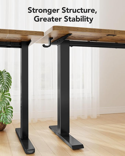 HUANUO 63 x 24 inch Electric Standing Desk, Height Adjustable Table with Headphone Hooks & Cable Manager, Sit to Stand up Desk for Home Office, Vintage Brown