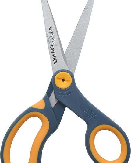 Westcott 8" Straight Titanium Bonded Non-Stick Scissors with Adjustable Glide Feature, Grey/Yellow (14849)