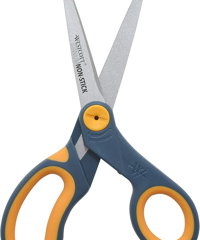 Westcott 8" Straight Titanium Bonded Non-Stick Scissors with Adjustable Glide Feature 2 Pack (16550), Grey/Yellow
