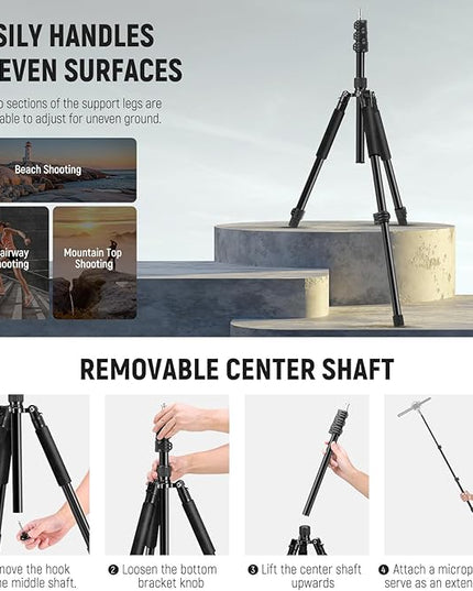 NEEWER Photography Light Stand, 1.5-6.4ft/47-195cm Aluminum Reversible Studio Lighting Tripod, Portable Phone Video Stand w/ 1/4" Screw for Strobe Light Camera Softbox, 4.4lb/2kg Load, ST195