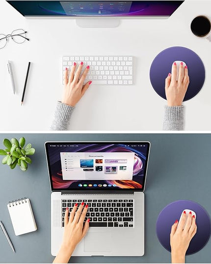 ITNRSIIET Mouse Pad Non-Slip Rubber Base Smooth Surface Stitched Edges Waterproof Durable Compatible with All Mice for Office & Gaming, Desk Accessory, Diameter 8.7 inch, Violet Gradient