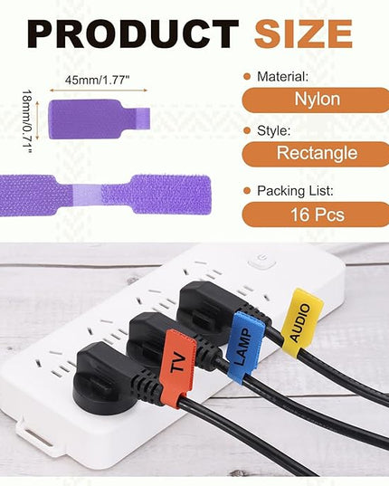 PATIKIL 16Pcs Cable Labels Tags, 1.8" Write on Wire Tags Cord Labels Hook Loop Rectangle Cable Ties for Electronics Organize Wire Classify Identification Management, Purple