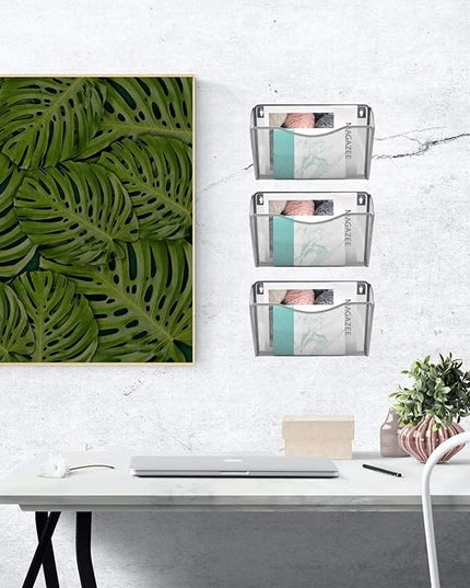 EASEPRES 3 Single Pocket Mesh Hanging File Organizer, Vertical Wall Mounted Magazine File Holder, Mount Basket Mail Paper Document Folder Organizing for Office, Home and School, Silver