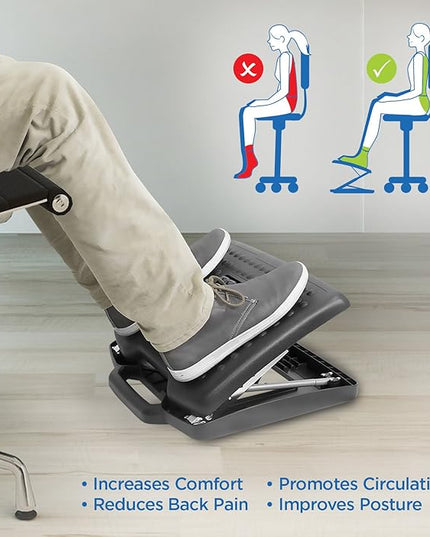 Mount-It! Adjustable Footrest with Massaging Bead | Adjustable Height and Tilt Office Foot Rest Stool for Under Desk Support | 5 Height Settings, 3 Tilt Settings | Black