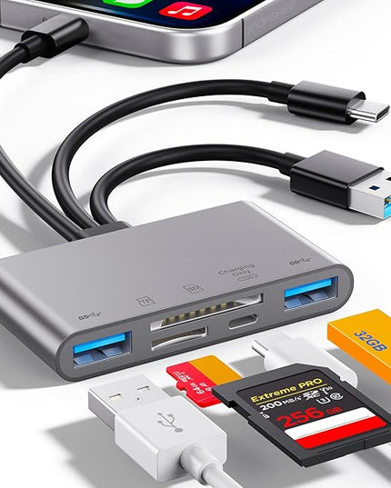 5-in-1 SD Card Reader,High-Speed USB 3.0 Adapter for Phone/Pad USB C/A Devices with TF&SD Card Slots, Supports SD/TF/SDHC/SDXC/MMC