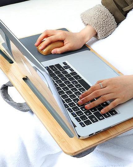SUMISKY Laptop Lap Desk with Cushion Protable LapDesk with Handle Tablet Support Phone Holder and Mouse Pad Oversized Bamboo Laptop Stand for Sofa Fits Up to 17 Inches