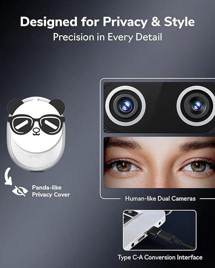 EMEET Piko+ (Piko Plus), World’s 1st Dual-Camera AI-Powered 4K Webcam, 1/2.55'' Sony Sensor, 3 Mics&3 Sound Modes, Panda Magnetic Privacy Cover, USB C-C&C-A, Ideal for Livestreamers