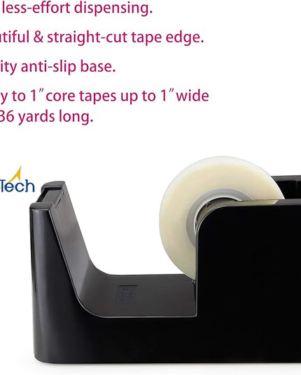 ABEL SimpleWork Desktop Tape Dispenser, Black, 1 in Core, Non-Skid Weighted Base, Tape Cutter for Office, Home, School, and Crafts