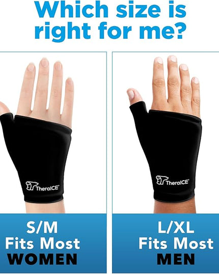 TheraICE Wrist Ice Pack Wrap Thumb Brace for Either Hand for Hot & Cold Therapy - Reusable Soft Gel Glove for Injuries, Carpal Tunnel, Arthritis, De Quervain's Tenosynovitis - Fits Most Men - L/XL