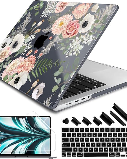 DONGKE Case for M5 MacBook Pro 14 inch 2025 2024-2021 M4 M3 M2 M1, Plastic Hard Shell Cover Compatible with A3434 A3112 A3401 A3185 A2992 A2779 A2442, Retina XDR Display & Touch ID, Dried Flowers