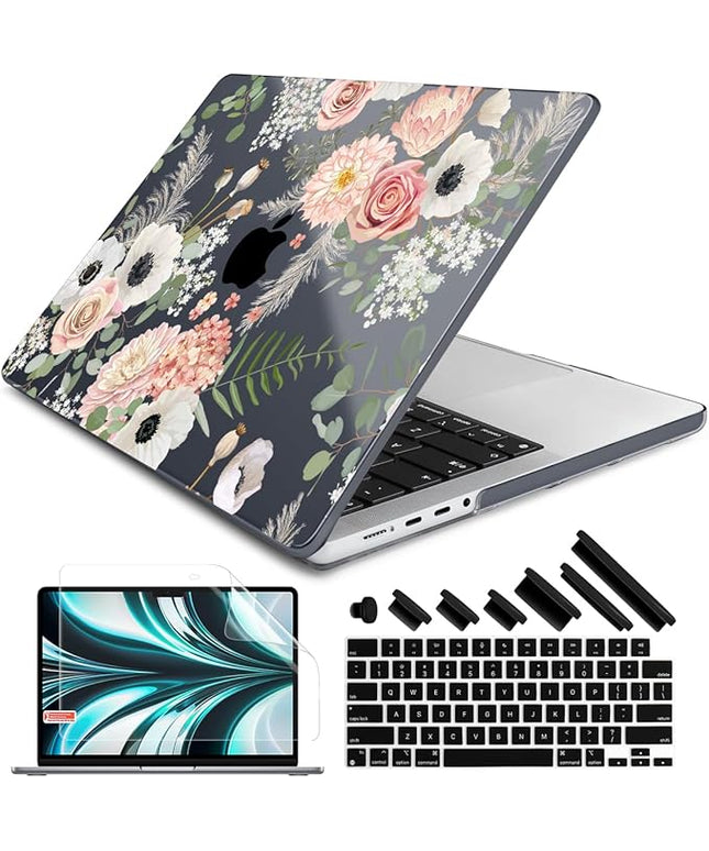 DONGKE Case for M5 MacBook Pro 14 inch 2025 2024-2021 M4 M3 M2 M1, Plastic Hard Shell Cover Compatible with A3434 A3112 A3401 A3185 A2992 A2779 A2442, Retina XDR Display & Touch ID, Dried Flowers