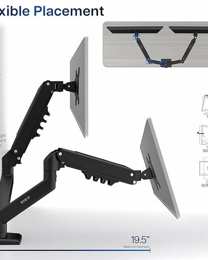 VIVO Aluminum Articulating Dual Monitor Arm for 13 to 30 inch Screens, Desk Mount Tension Spring Monitor Stand for 2 Screens, Black, STAND-V102O