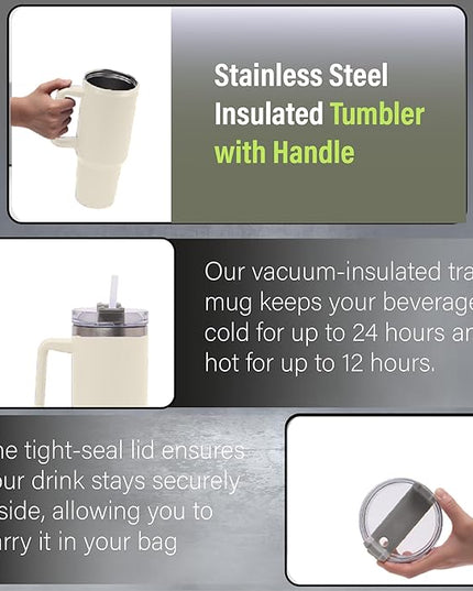 H&F Clicks Insulated Tumbler, Stainless Steel Tumbler with Leakproof Lid for Water, Coffee or Iced Tea. Cup Holder Compatible for Travel, BPA-Free Water Bottle, Vacuum Insulated Tumbler.