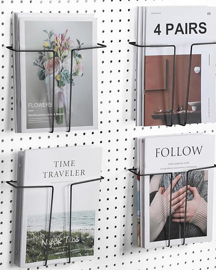 4 Pair Pegboard Display Shelves Expandable Width Metal Magazine Holder Hanging Wall File Organizer Pegboard Accessories Wall Decor for Pantry Exhibitions Trade Show Retail Store(Black)