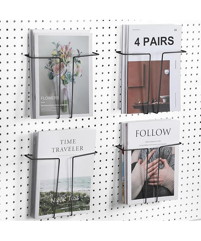 4 Pair Pegboard Display Shelves Expandable Width Metal Magazine Holder Hanging Wall File Organizer Pegboard Accessories Wall Decor for Pantry Exhibitions Trade Show Retail Store(Black)