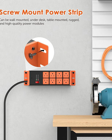 2 Pack Heavy Duty Power Strip 8 Outlets, Work Shop Outlet Strip Surge Protector 4800J, Industrial Metal 15Amp Power Strip, 6FT Extension Cord, ETL Listed