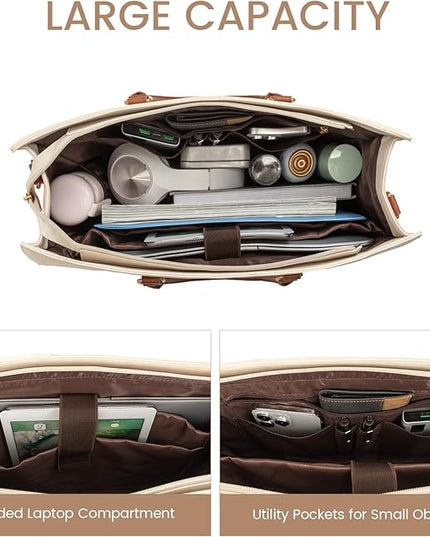 LOVEVOOK Laptop Bag for Women, 15.6 Inch Work Bags for Women, Vintage Leather Laptop Tote Bag, Waterproof Computer Bags with Clutch Purse, Large Capacity Briefcase, Business Office Handbag for Work