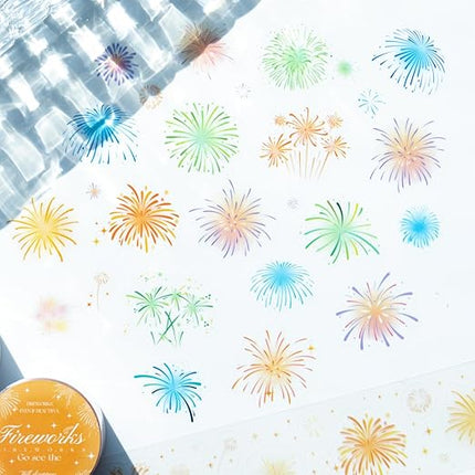 AuriicLeaf Fireworks PET Tape Set, 4 Rolls Pre-Cut Ephemera for Junk Journaling, Scrapbooking, Crafting, DIY Projects, Diaries, and Art Supplies