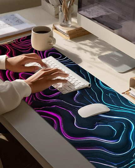 Large Mouse Pad Gaming Mousepad 31.5 x 11.8 Inch Keyboard Desktop Mat Diatomite XL Mouse Pad for Home and Office Desk Accessories with Neon Abstract Wave Pattern Artwork Diatomite