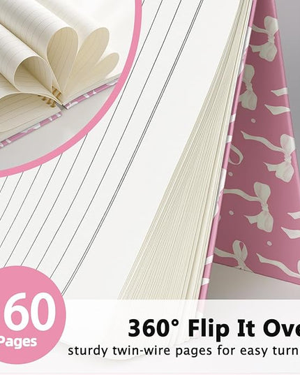 LIANGW Coquette Pink Bow Notebook Journal for Teen Girls & Women, Preppy Cute Journal Gifts for Women, Girly Gifts, Pink Bow Office Supplies, Hardcover Spiral Notebook, 5.5x8.3 Inch