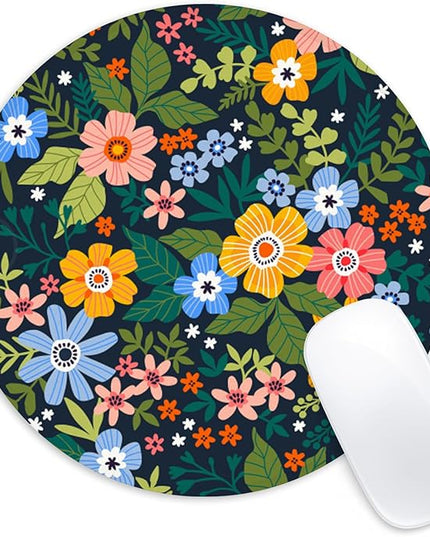 Yellow Flowers Round Mouse Pad - Funny Non-Slip Home Office Decor Desk Accessory, 8.7inch