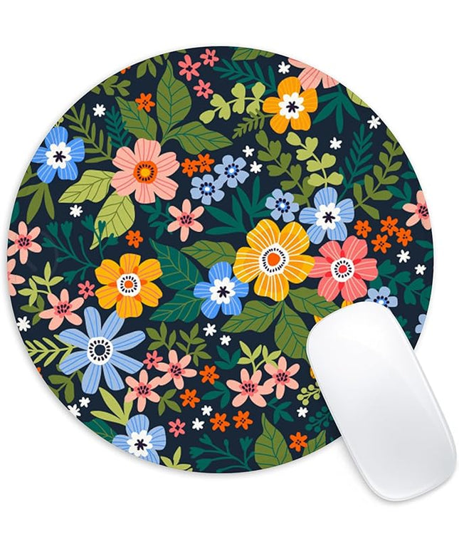 Yellow Flowers Round Mouse Pad - Funny Non-Slip Home Office Decor Desk Accessory, 8.7inch