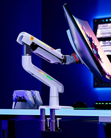 NB Gaming Monitor Arm or for 32 to 60 Inches Screen, Load up to 20 kg, VESA 75/100, RGB-Light, Heavy Duty, Multi Angle Adjustable, Premium Aluminum, White