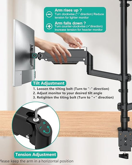 WALI Triple Monitor Mount for 13-32 inch Screens, Taller 3 Monitor Desk Mount, up to 19.8lbs, 31.9 inch Height Max, Adjustable Gas Spring Triple Monitors Stand, VESA 75/100mm (GSDM003S), Black