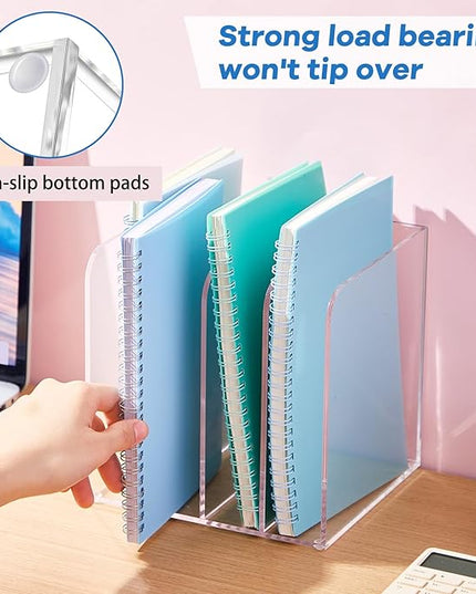 Suzile Clear Acrylic Magazine File Holder with Vertical Compartments Desk Organizer Book Rack for Desk Sorter Paper Folder Office Accessories(Stylish,7 x 6.9 x 6.3 Inch)