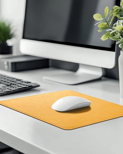 PU Leather Mouse Pad with Stitched Edge, Micro-Fiber Base, Non-Slip Waterproof, 8x11Inch (Light Yellow)