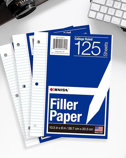 Kaisa Notebook Paper 24 Pack 8x10.5 College Ruled Loose Leaf Paper Filler Paper for 3-Ring Binder Paper 125 Sheets/Pack Notebook Paper 3-Hole Punched Lined Paper(24Pack-college)