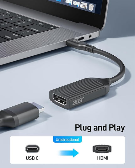 acer USB-C to HDMI Adapter 4K@60Hz, (High Speed, Thunderbolt 3/4) Type C to HDMI Converter Compatible with MacBook Pro/Air, iPhone 16 15 Pro/Max, iPad Pro/Air, Surface, Dell XPS, Chromebook Black