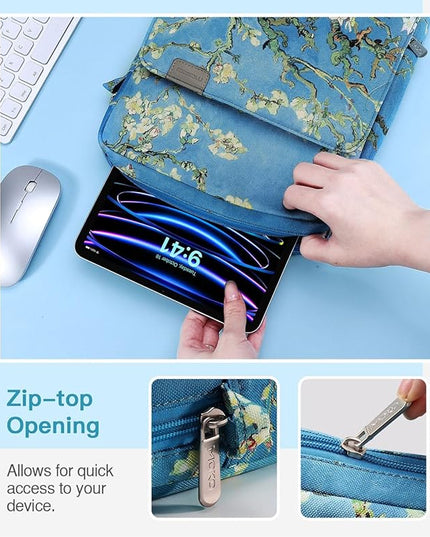 MoKo 9-11 Inch Tablet Sleeve Bag Handle Carrying Case with Shoulder Strap for iPad Pro, Air, 10th, 9/8/7, Air 5/4, Tab S8/S9, Apricot Flower