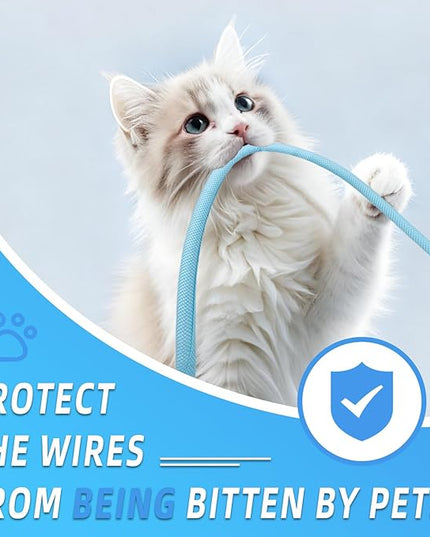 Automotive Wire Loom Tubing, Split Braided Cord Protectors from Pets No Chew, Flexible Cable Sleeve Cable Management for TV/Computer/Electric Wires (Sky Blue, 5/16"-25ft)