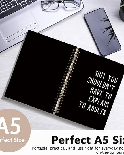LIANGW Sarcastic Notebooks for Work, Funny Notebooks Journal, Funny Office Gifts for Coworkers, Funny Notebooks for Work, Office Humor Gifts, Black Hardcover Spiral Notebook 5.5x8.3 Inch