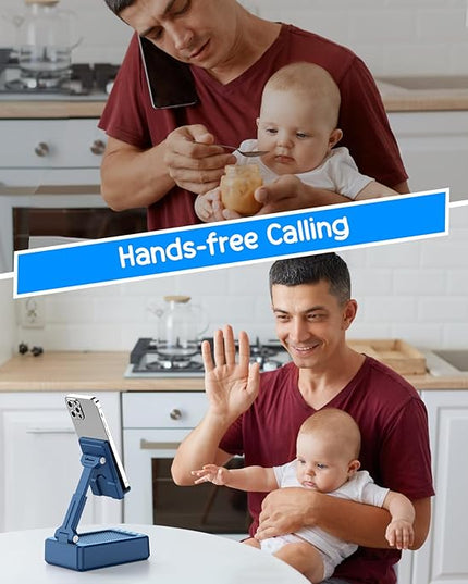 TechGlow Gifts for Men Women Foldable Cellphone Stand with Bluetooth Speaker and Charging Funtion Birthday Gift Idea for Mom Dad Cool Gadget Tech Gifts-Blue