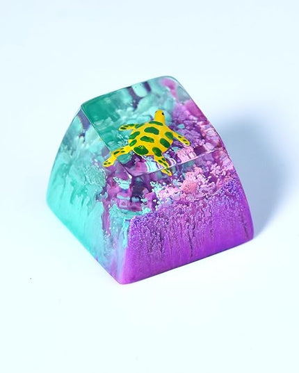 Sea Turtle Artisan Keycap Purple and Teal Ocean R1 SA Profile Custom Sea Creatures Keycaps 1U ESC Handmade Gaming Resin Key Cap Cherry MX Switch Compatible Mechanical Keyboard Turtle Lover Gift