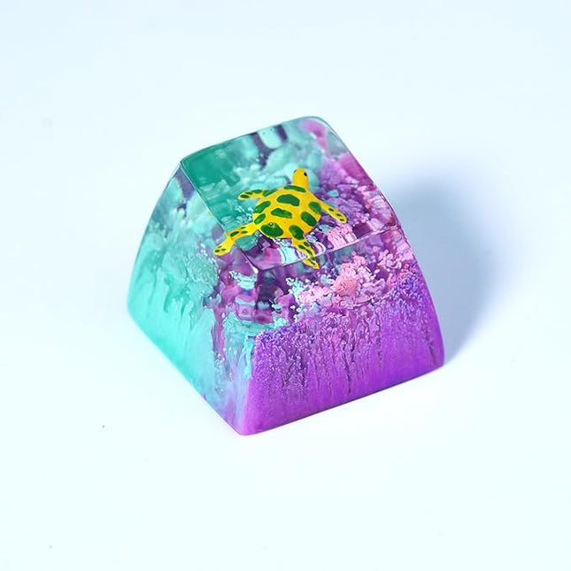 Sea Turtle Artisan Keycap Purple and Teal Ocean R1 SA Profile Custom Sea Creatures Keycaps 1U ESC Handmade Gaming Resin Key Cap Cherry MX Switch Compatible Mechanical Keyboard Turtle Lover Gift