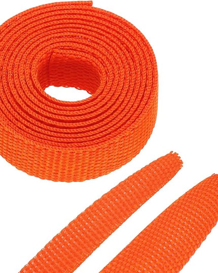 MECCANIXITY Braided Cable Sleeves Heat Shrinkable Fabric Sleeving, 5/16" 3ft Orange 2:1 Ratio Heat Shrinkable Cord Protector for Harness Cable, Network Cable Protection, Cable Management
