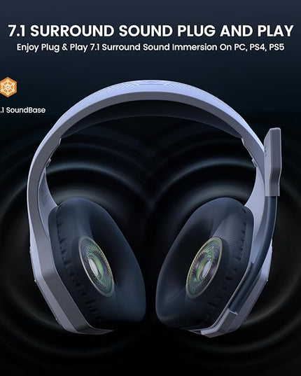 EKSA E1000WT Wireless Gaming Headset,2.4GHz USB Gaming Headphones with Microphone for PC, PS5, PS4, Nintendo Switch, 7.1 Surround Sound Headset, RGB Light, Ergonomic Design for Birthday Gift