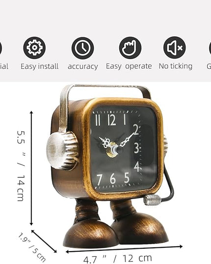 YOUKI Retro Steampunk Style Robot Table Clock,Industrial Style Desk and Shelf Clocks,Decorative Battery Operated,Silent Non-Ticking Clock for Office, Living Room or Bedroom