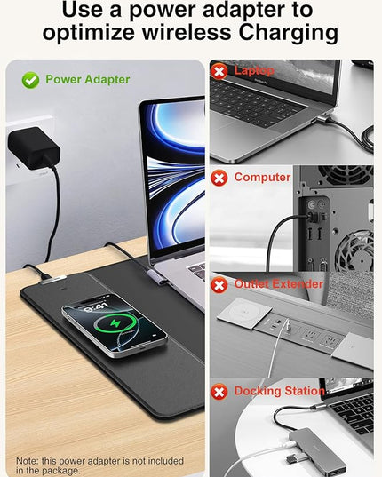 2-in-1 Mouse Pad with Magnetic Wireless Charging, Gaming Mouse Pad, 31.5"x15.8" Large Desk Mat for Laptop/Keyboard, Waterproof Smooth Surface, Non-Slip Base, No Adapter