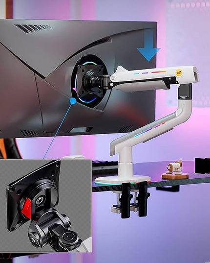 NB Gaming Monitor Arm or for 32 to 60 Inches Screen, Load up to 20 kg, VESA 75/100, RGB-Light, Heavy Duty, Multi Angle Adjustable, Premium Aluminum, White
