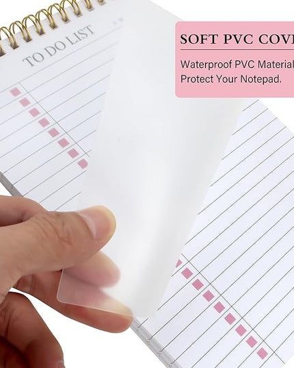 To Do List Notepad, Undated Daily Planner Notepad with To Do List Notebook Checklist Planner Spiral Waterproof Cover Notepad for Office Supplies, School Planner, Pink, 52 Sheets, 5.5"*8.3" A5 Size