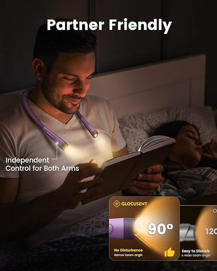 Glocusent Book Light, 3-Color & 6-Brightness Reading Light, Bendable Neck Light, 80-hr Lasting Rechargeable Book Light, Perfect Reading Lights for Books in Bed, Knitting, Repairing, Book Lovers Gifts