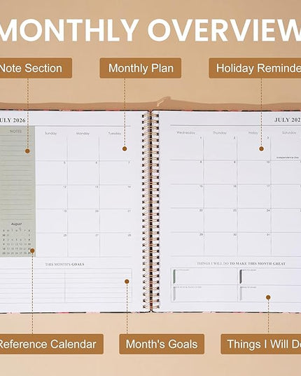 2026 Planner Weekly and Monthly Daily Hard Cover Calendar Planners 8.5 x 11 Jan 2026-Dec 2026 for Women with Stickers & Tabs Large Yearly Agenda for Mom Work Home- Floral