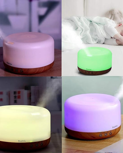 BlueHills Premium 1000 ML XL Essential Oil Diffuser Aromatherapy Humidifier with Remote Timer for Large Room Home 18 Hour Run Huge Coverage Area 1 Liter Mood Light Extra Large Capacity Wood Grain D004